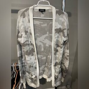 Express Cream & Gray Camo Cardigan